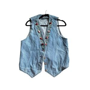 Vintage Apache Embroidered Denim Vest Floral Western M